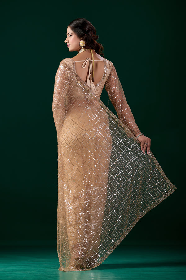 Kanyaari yellow net saree with heavy cutdana embroidery and intricate embellishments, designed for traditional occasions.