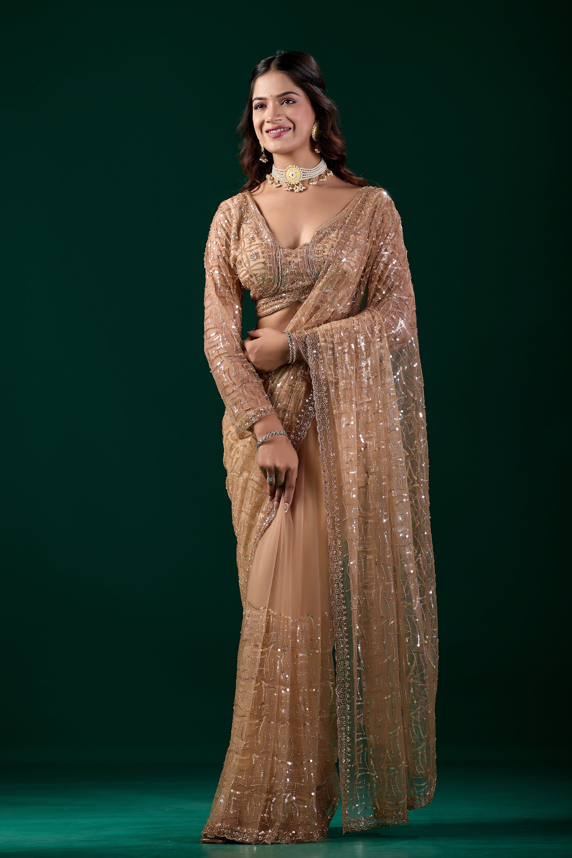Yellow saree by Kanyaari with heavy cutdana embroidery and net fabric, featuring intricate embroidered design.