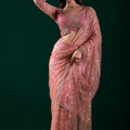 Styalish Net  Heavy Cutdana Embroidered Pink Saree (Katrina)