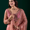 Styalish Net  Heavy Cutdana Embroidered Pink Saree (Katrina)