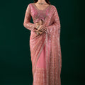 Styalish Net  Heavy Cutdana Embroidered Pink Saree (Katrina)