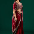 Full Heavy Maroon Saree with Cutdana Work (Nora)