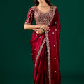 Full Heavy Maroon Saree with Cutdana Work (Nora)