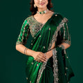 Full Heavy Green Saree with Cutdana Work (Nora)