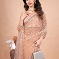 Cross Stylish Orange Net saree with Cutdana Work