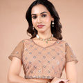 Cross Stylish Orange Net saree with Cutdana Work