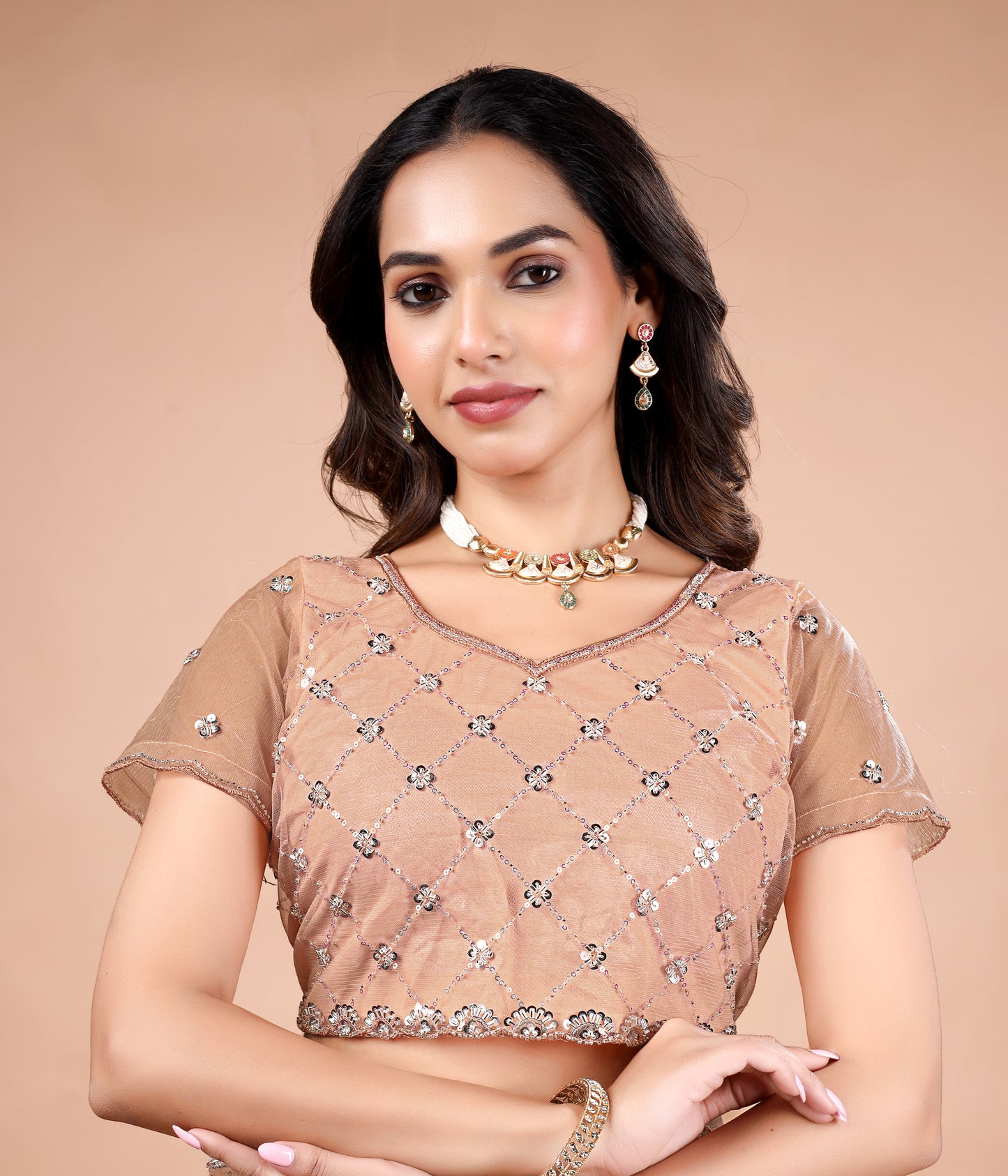 Cross Stylish Orange Net saree with Cutdana Work