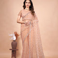 Cross Stylish Orange Net saree with Cutdana Work