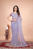 Cross Stylish Green Net saree with Cutdana Work