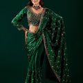 Luxury Silk Rose Gold Cutdana Work  Green Saree (Rashmika)