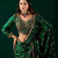 Luxury Silk Rose Gold Cutdana Work  Green Saree (Rashmika)