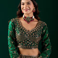 Luxury Silk Rose Gold Cutdana Work  Green Saree (Rashmika)