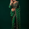 Luxury Silk Rose Gold Cutdana Work  Green Saree (Rashmika)