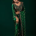 Luxury Silk Rose Gold Cutdana Work  Green Saree (Rashmika)