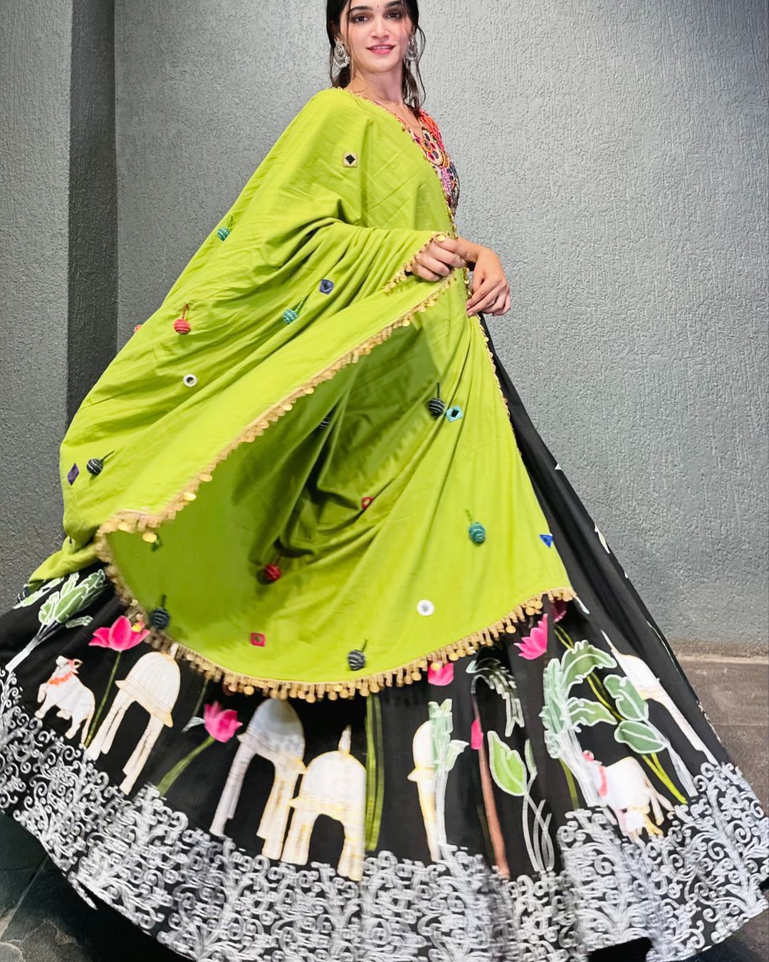 Black navratri chaniya choli | Black and green  lehenga cholis for Navratri 2024