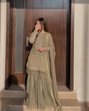 Exclusive Designer Heavy Georgette Sequence Work Suit with Full Flair Gharara