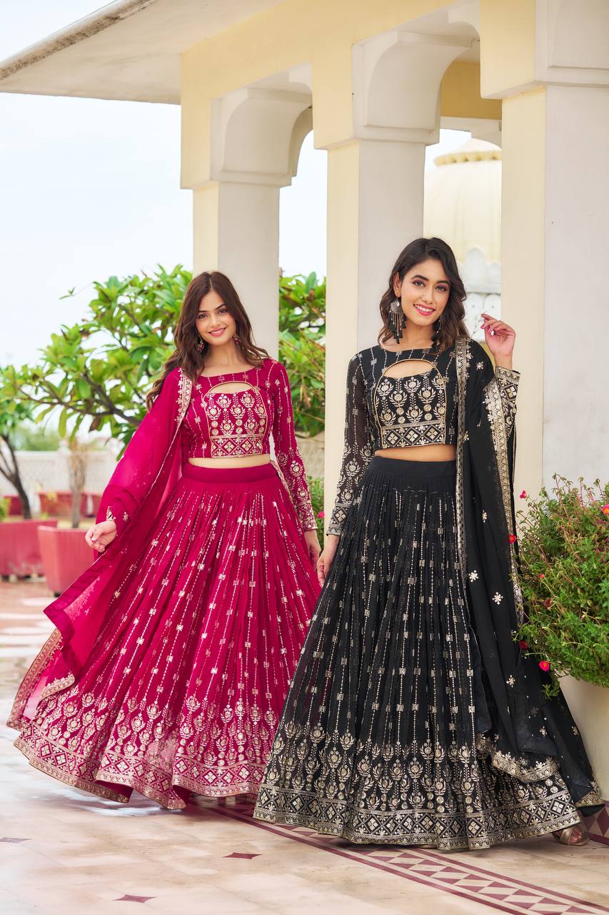 Black Designer Lehenga Choli | Black Colored  Heavy Faux Georgette Embroidery Work Lehenga Choli