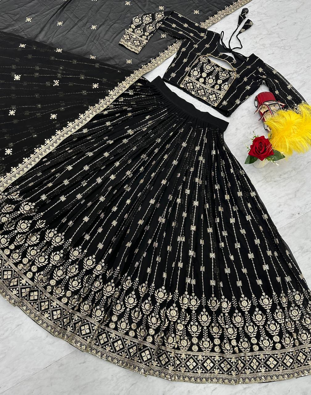 Black Designer Lehenga Choli | Black Colored  Heavy Faux Georgette Embroidery Work Lehenga Choli