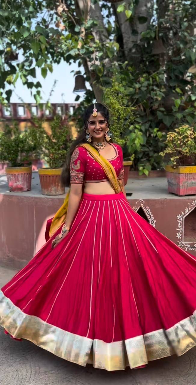 Navratri Special | Red and yellow Lehenga Choli |  Embroidery Sequence Work and thread work