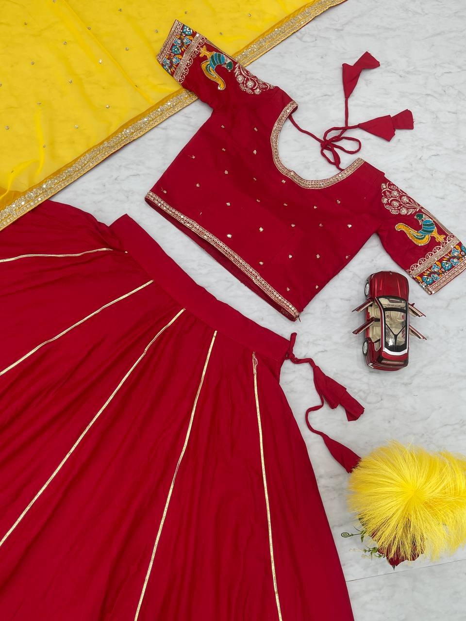 Navratri Special | Red and yellow Lehenga Choli |  Embroidery Sequence Work and thread work