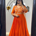 Alluring Orange color Sequence Embroidery work Designer Gown