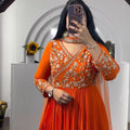 Alluring Orange color Sequence Embroidery work Designer Gown