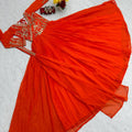 Alluring Orange color Sequence Embroidery work Designer Gown