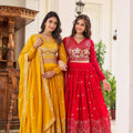 Red Designer Lehenga Cholis | Heavy Fox Georgette | Embroidery Sequence Work | Micro Cotton