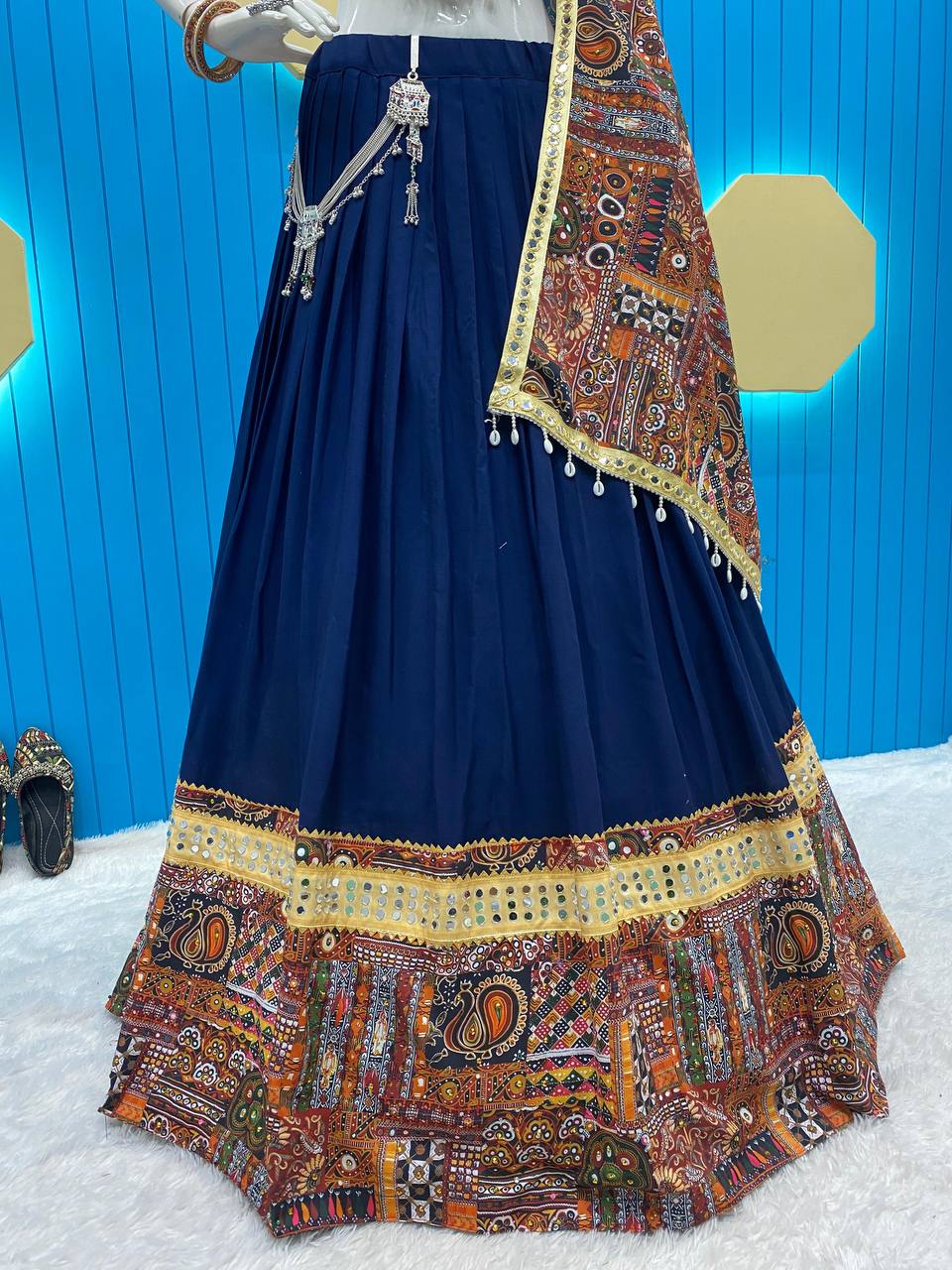 Blue navratri chaniya choli | Blue  lehenga cholis for Navratri 2024 | Print Dupatta