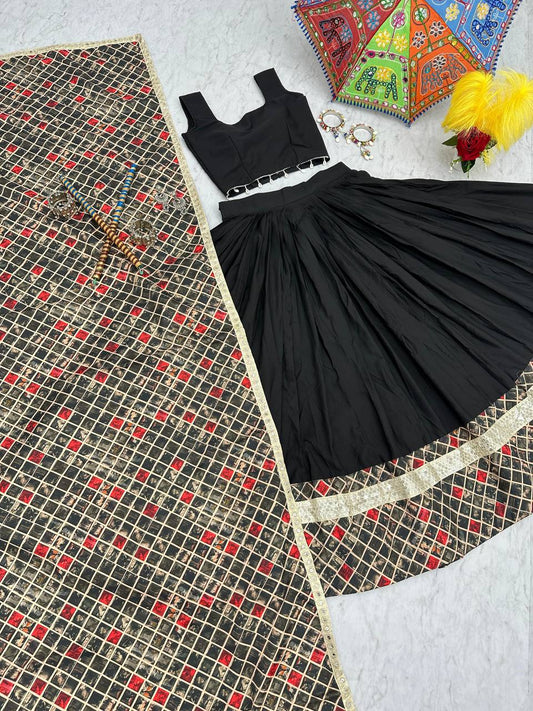 Black navratri chaniya choli | black lehenga cholis for Navratri | Digital Print And Sequence Work