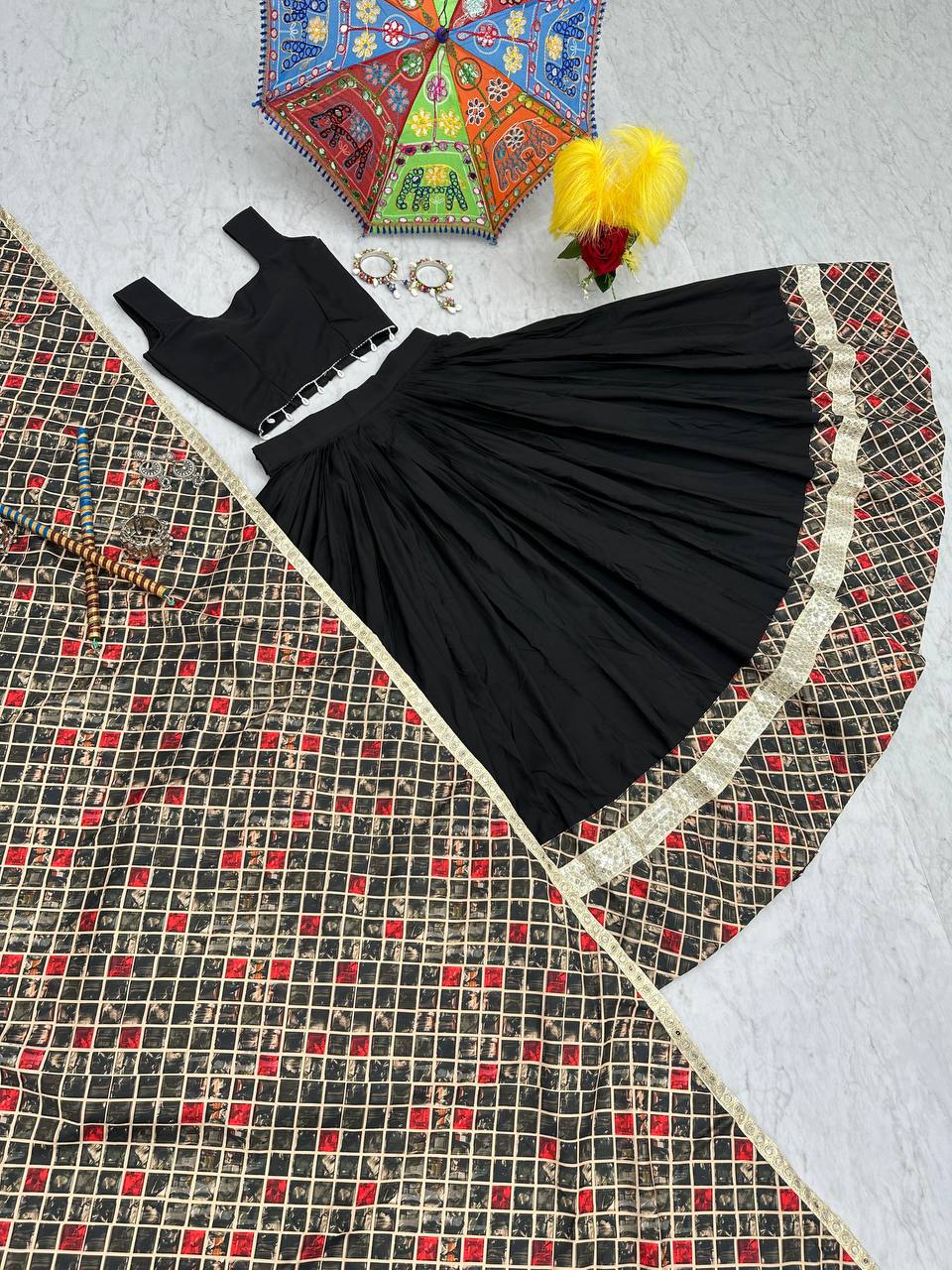 Black navratri chaniya choli | black lehenga cholis for Navratri | Digital Print And Sequence Work