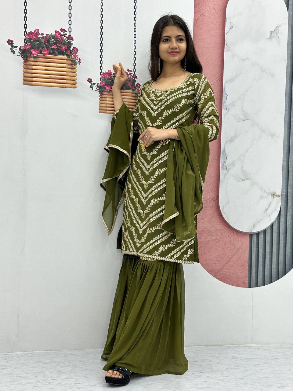 Women Green Salwar Suit | Heavy Fox Georgette | Heavy Embroidery Sequence Work