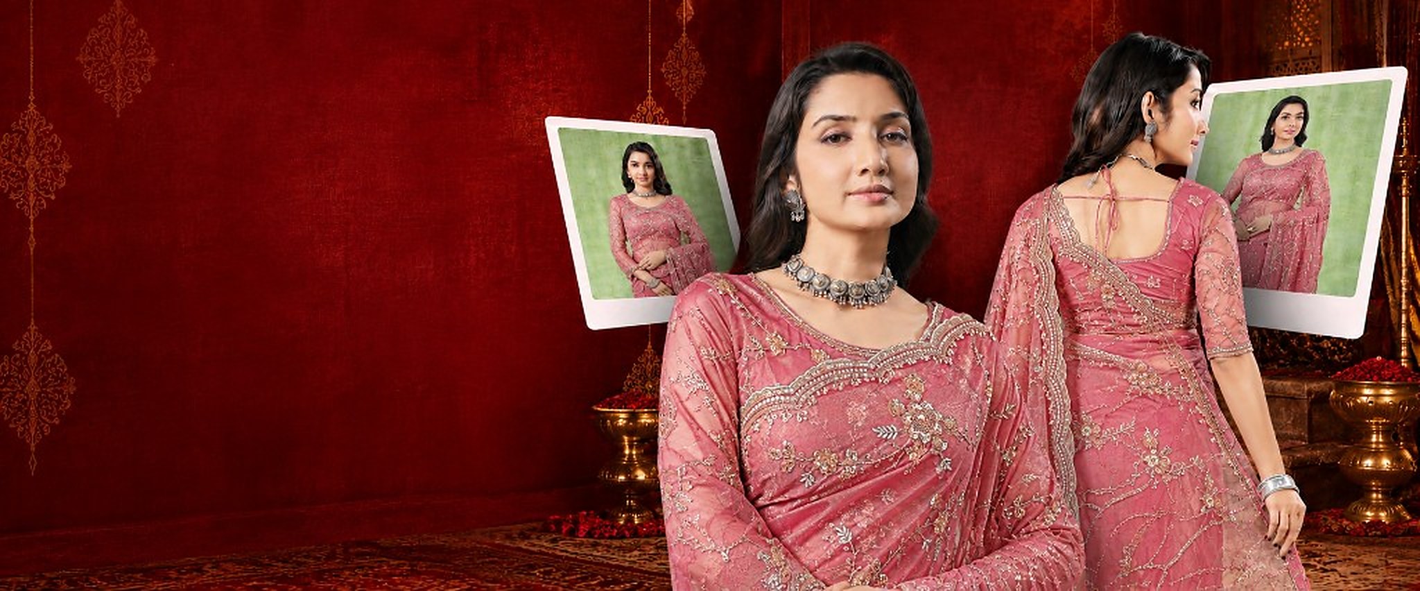 Kanyaari pink embroidered designer saree